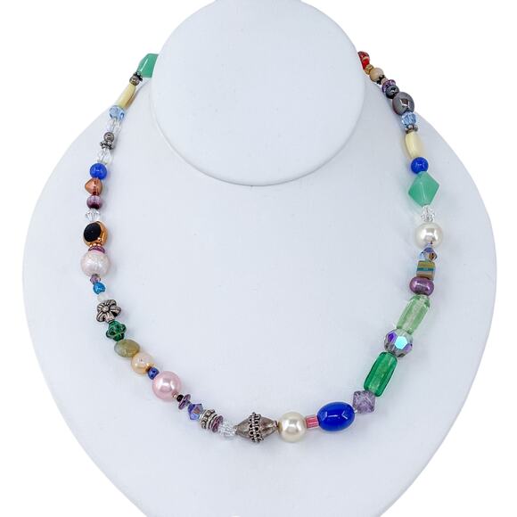 Estate Sterling Silver 925 Multi Bead Necklace 18.5" - Picture 3 of 7